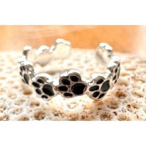 Paw Print Ring New Silver Black Dogs Cats  Animal Rescue Pet Sitter Chri…